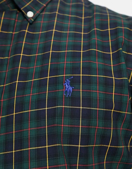 Polo Ralph Lauren icon logo custom fit check poplin dress shirt in  green/navy | ASOS