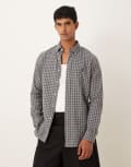 [Polo Ralph Lauren] Polo Ralph Lauren icon logo custom fit check sanded twill shirt in charcoal marl-Grey L Charcoal marl