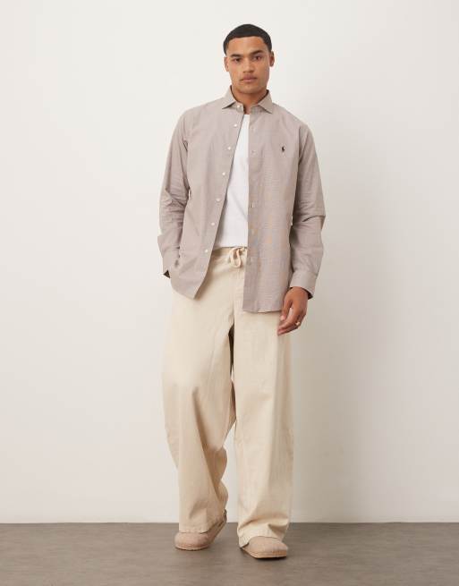 Polo Ralph Lauren icon logo custom fit check shirt in light brown, 2 of 5