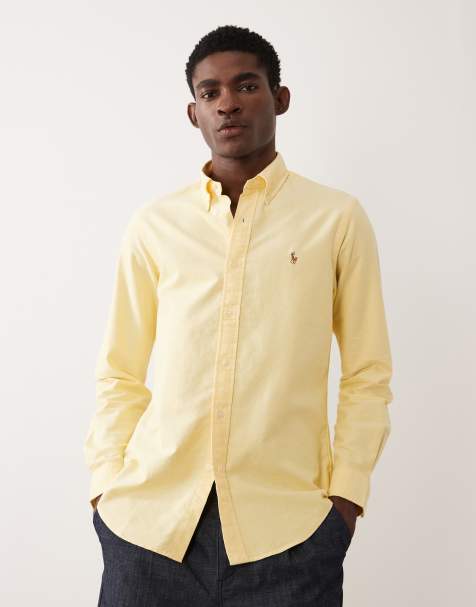Polo Ralph Lauren icon logo custom fit cotton oxford long sleeve shirt in yellow - view 1
