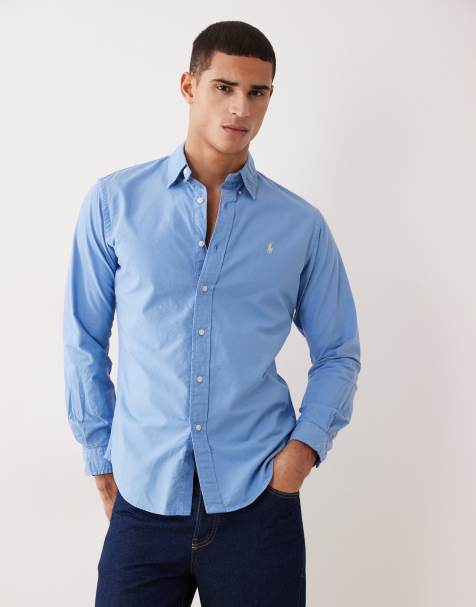 Polo Ralph Lauren icon logo custom fit gament dyed oxford shirt in mid blue