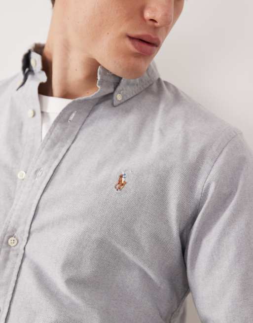 Polo Ralph Lauren icon logo custom fit oxford shirt grey, 5 of 5
