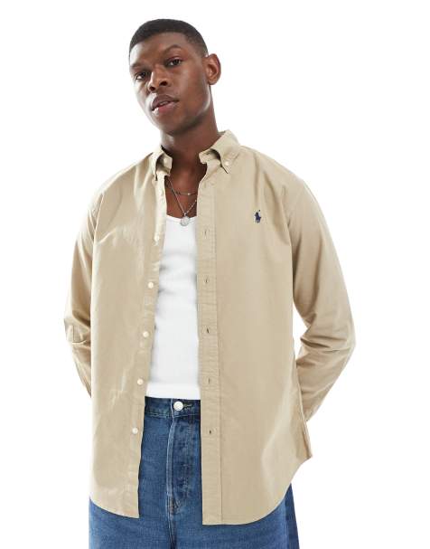 Polo Ralph Lauren icon logo custom fit shirt in beige - view 1