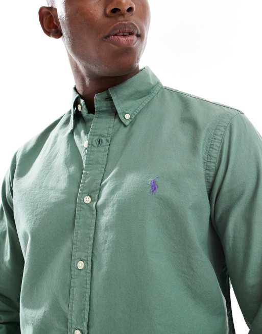 Polo Ralph Lauren icon logo custom fit shirt in green, 2 of 4