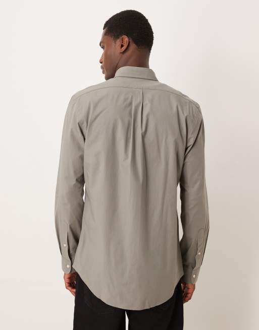 Polo Ralph Lauren icon logo custom fit stretch poplin shirt in grey, 3 of 5