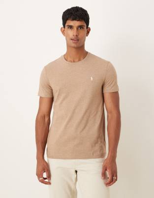 Polo Ralph Lauren icon logo custom fit t-shirt in tan marl-Brown