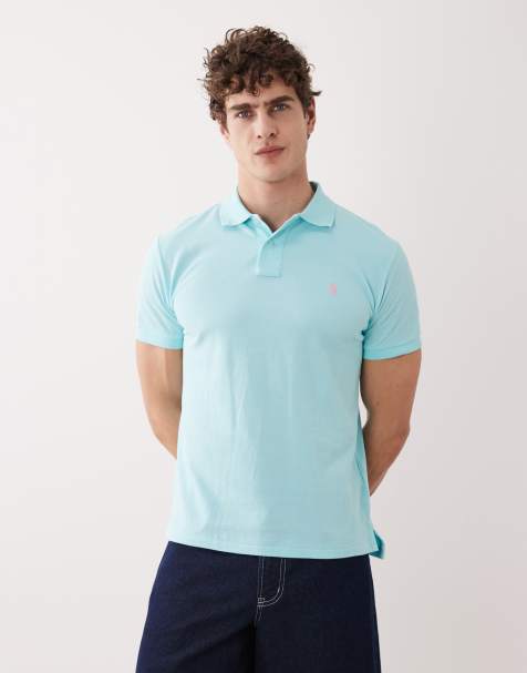 Polo Ralph Lauren icon logo custom slim fit pique polo in aqua blue - view 1