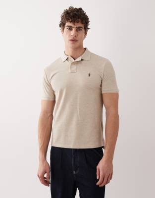 Polo Ralph Lauren Men's White Icon Logo Custom Slim Fit Pique Polo In Beige