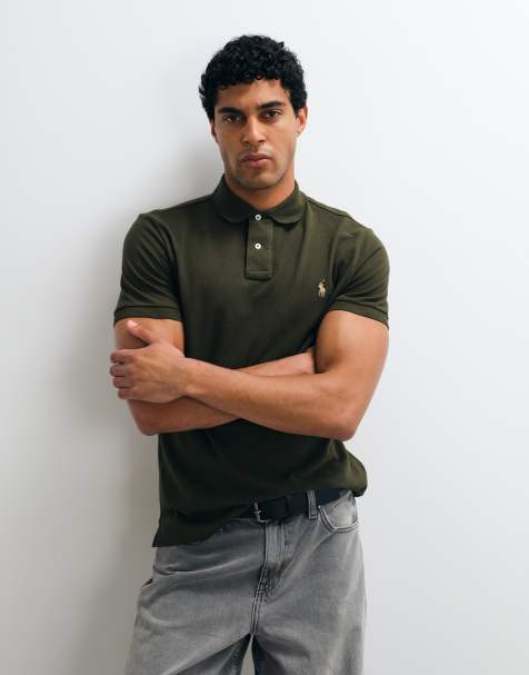 Polo Ralph Lauren icon logo custom slim fit pique polo in khaki - view 1