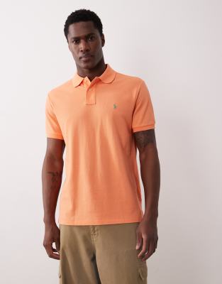 Polo Ralph Lauren Men's Orange Icon Logo Custom Slim Fit Pique Polo In