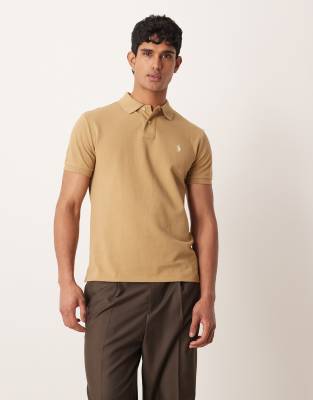 Polo Ralph Lauren Men's Brown Icon Logo Custom Slim Fit Pique Polo In Tan