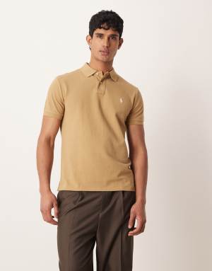 Polo Ralph Lauren icon logo custom slim fit pique polo in tan