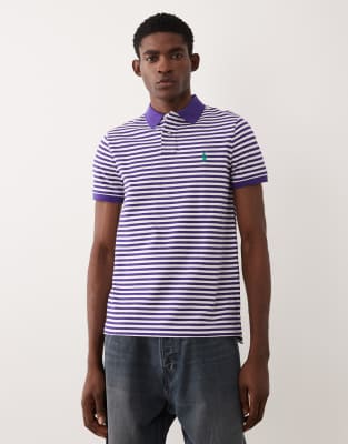 Polo Ralph Lauren Men's White Icon Logo Custom Slim Fit Striped Pique Polo Shirt In Purple