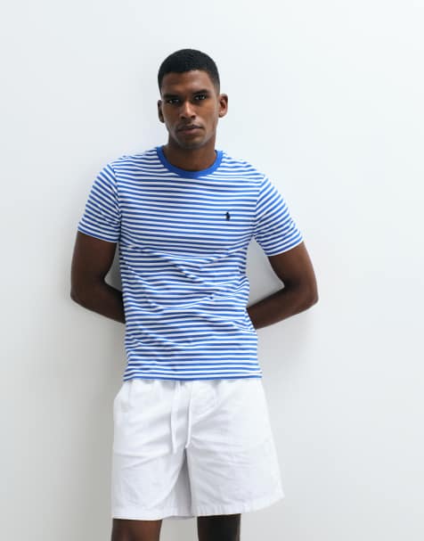 Polo Ralph Lauren icon logo custom slim striped t-shirt in blue - view 1