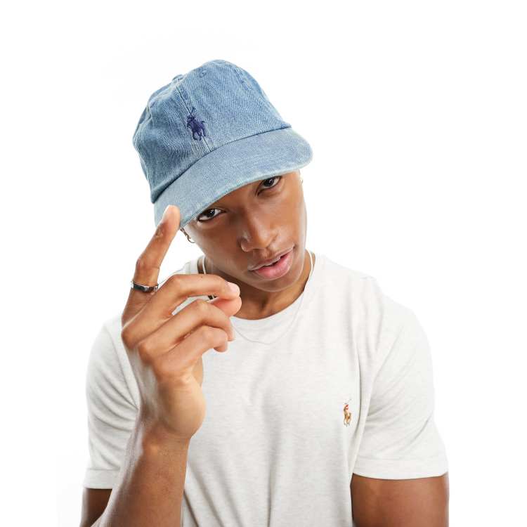 Polo Ralph Lauren icon logo denim baseball cap in light wash ASOS