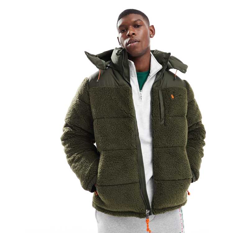 Polo Ralph Lauren icon logo detatchable hood sherpa borg puffer