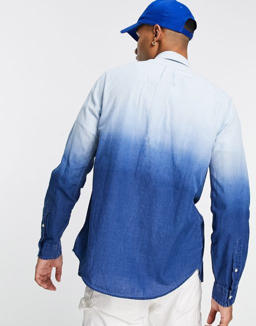Polo Ralph Lauren icon logo dip dye cotton linen shirt in blue | ASOS