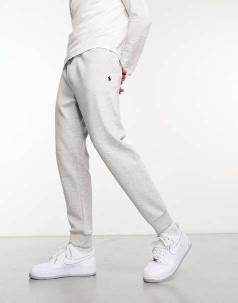 Polo Ralph Lauren icon logo double knit cuffed trackies in grey marl - view 1