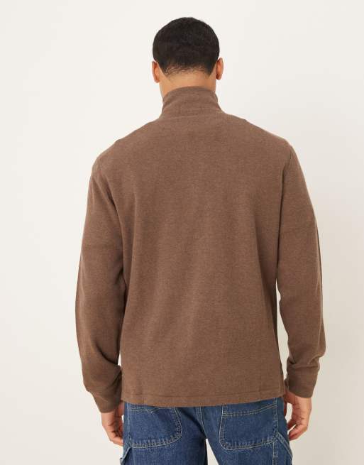 Polo Ralph Lauren icon logo double knit half zip sweatshirt in brown, 3 of 5