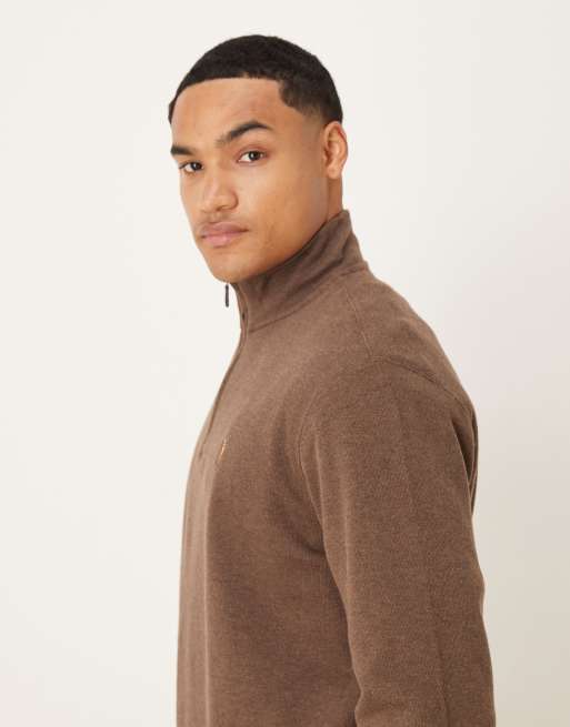 Polo Ralph Lauren icon logo double knit half zip sweatshirt in brown, 5 of 5