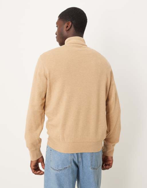 Polo Ralph Lauren icon logo double knit half zip sweatshirt in camel marl, 5 of 5