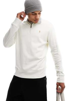 Polo Ralph Lauren icon logo double knit half zip sweatshirt in cream