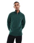 [Polo Ralph Lauren] Polo Ralph Lauren icon logo double knit half zip sweatshirt in dark green marl XS Dark green marl