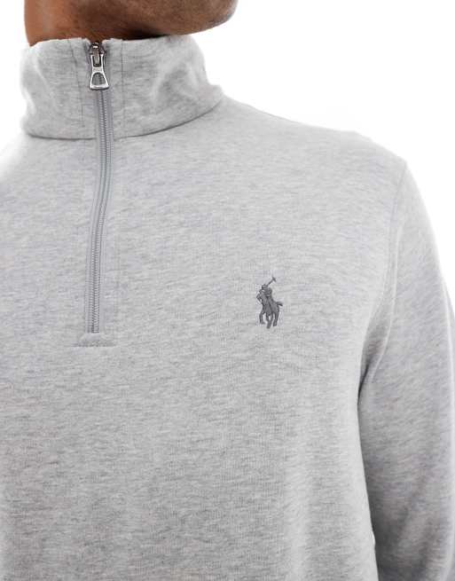 Polo Ralph Lauren icon logo double knit half zip sweatshirt in grey marl, 3 of 5