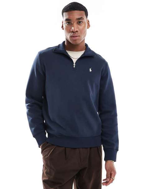 Polo Ralph Lauren icon logo double knit half zip sweatshirt in navy - view 1