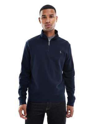 Polo Ralph Lauren Men's Navy Icon Logo Double Knit Half Zip Sweatshirt In