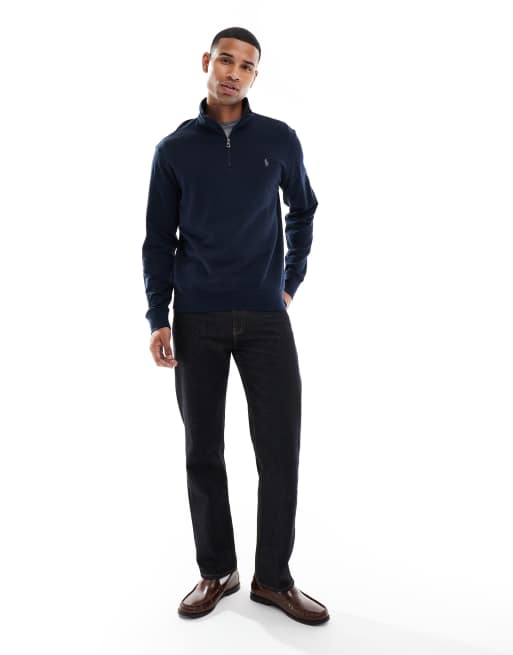 Polo Ralph Lauren icon logo double knit half zip sweatshirt in navy, 2 of 5
