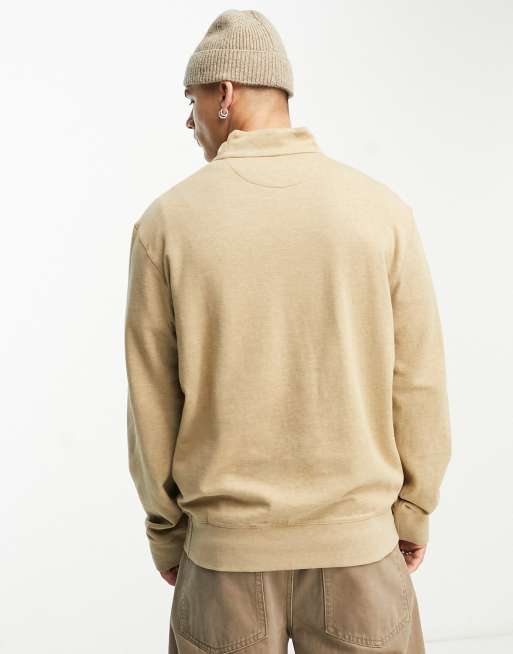 Polo Ralph Lauren icon logo double knit half zip sweatshirt in tan heather  | ASOS