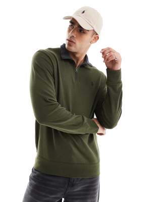 Polo Ralph Lauren Polo Ralph Lauren icon logo double knit jacquard half zip sweatshirt in dark green