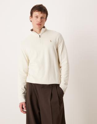 Polo Ralph Lauren icon logo double knit jersey half-zip sweatshirt in cream