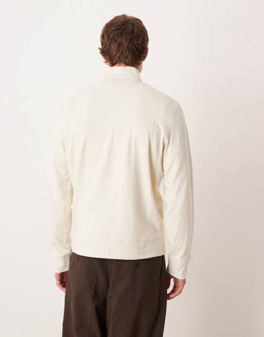 Polo Ralph Lauren icon logo double knit jersey half zip sweatshirt in cream, 3 of 5