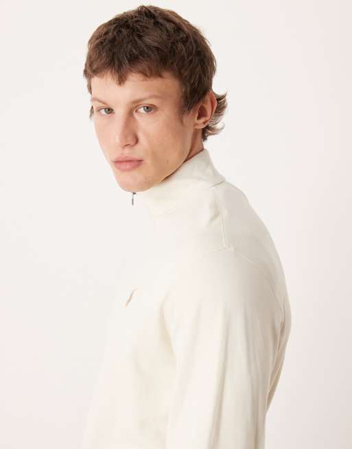 Polo Ralph Lauren icon logo double knit jersey half zip sweatshirt in cream, 4 of 5