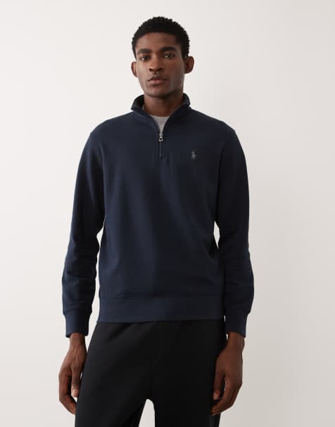 Polo Ralph Lauren icon logo double knit jersey half zip sweatshirt in navy - view 1