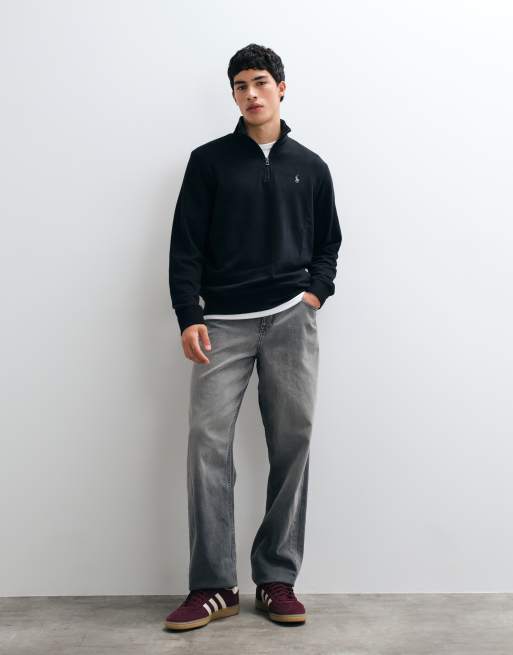 Polo Ralph Lauren icon logo double knit jersey quarter zip sweatshirt in black, 3 of 5