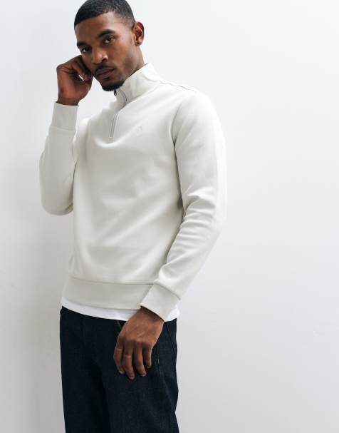 Polo Ralph Lauren icon logo double knit jersey quarter zip sweatshirt in light grey - view 1