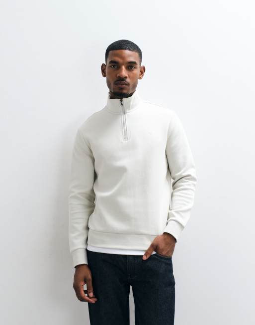 Polo Ralph Lauren icon logo double knit jersey quarter zip sweatshirt in light grey, 5 of 5