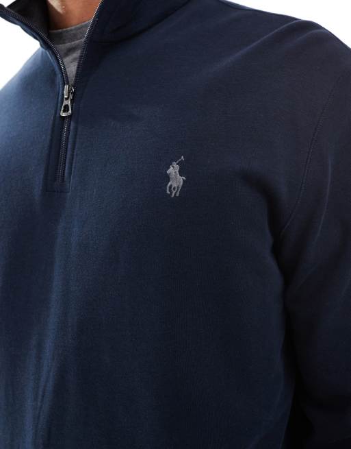 Polo Ralph Lauren icon logo double knit jersey quarter zip sweatshirt in navy, 5 of 5