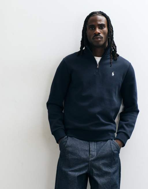 Polo Ralph Lauren icon logo double knit jersey quarter zip sweatshirt in navy, 2 of 5
