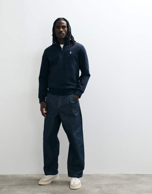 Polo Ralph Lauren icon logo double knit jersey quarter zip sweatshirt in navy, 3 of 5