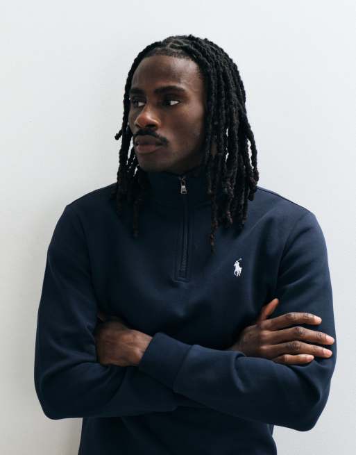 Polo Ralph Lauren icon logo double knit jersey quarter zip sweatshirt in navy, 5 of 5