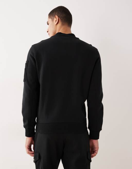 Polo Ralph Lauren icon logo double knit jersey sweat bomber in black, 3 of 5