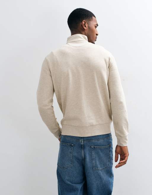Polo Ralph Lauren icon logo double knit quarter zip sweatshirt in beige, 3 of 5