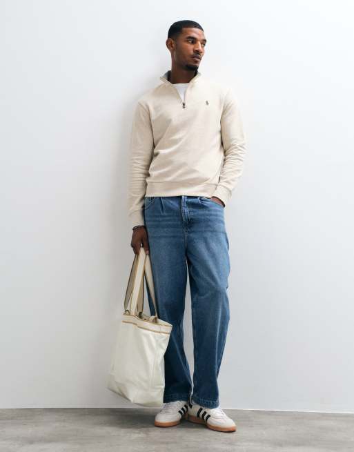 Polo Ralph Lauren icon logo double knit quarter zip sweatshirt in beige, 4 of 5