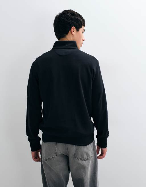 Polo Ralph Lauren icon logo double knit quarter zip sweatshirt in black, 5 of 5