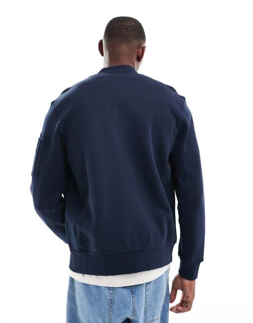 Polo Ralph Lauren icon logo double knit sweat bomber jacket in navy, 4 of 4