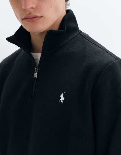 Polo Ralph Lauren icon logo double knit tech jersey quarter zip sweatshirt in black, 5 of 5
